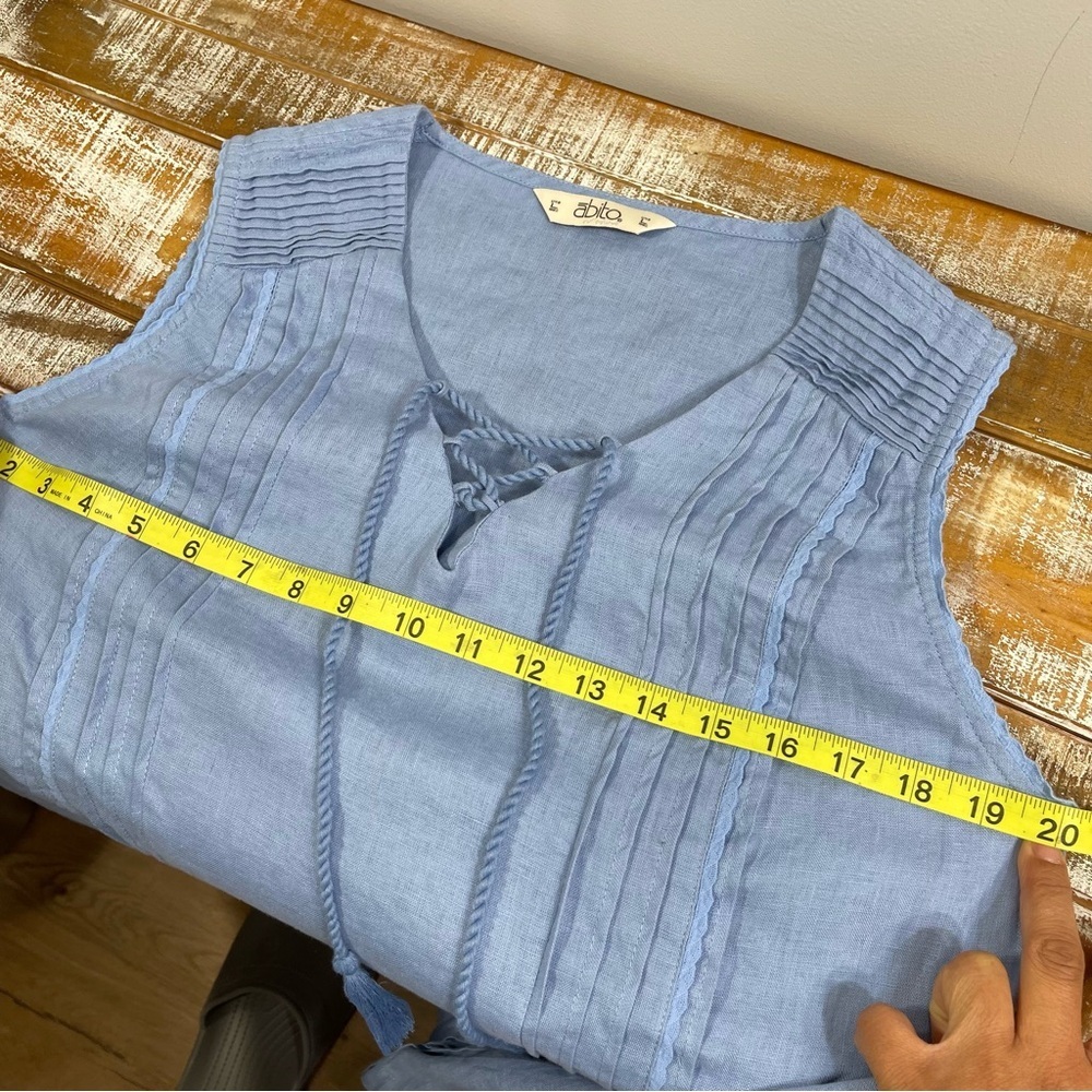 abito Linen Sleeveless Blouse Size L Color Blue - Picture 8 of 10